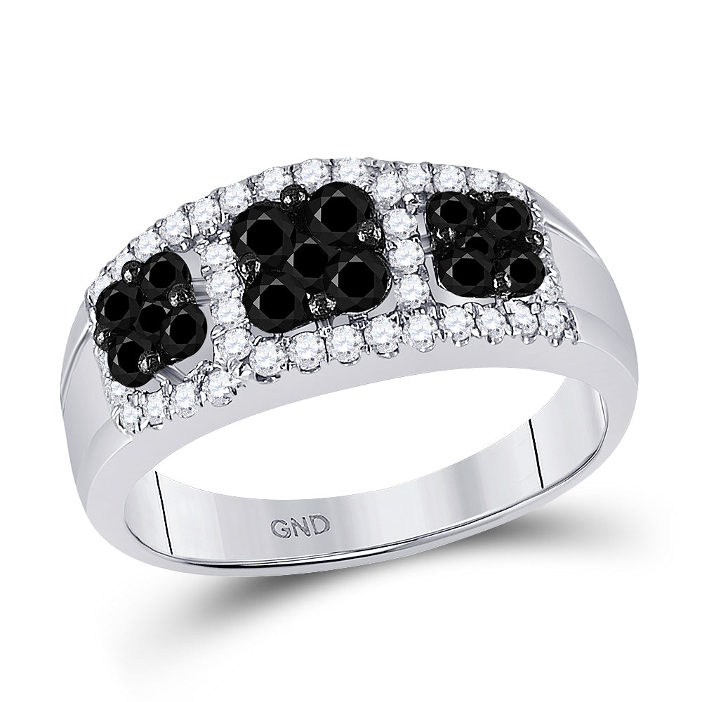 14kt White Gold Womens Round Black Color Enhanced Diamond Anniversary Band Ring 1.00 Cttw