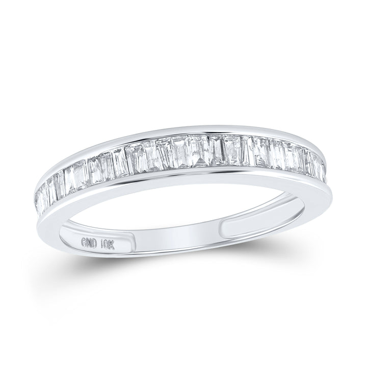 10kt White Gold Womens Baguette Diamond Wedding Anniversary Band 1/2 Cttw