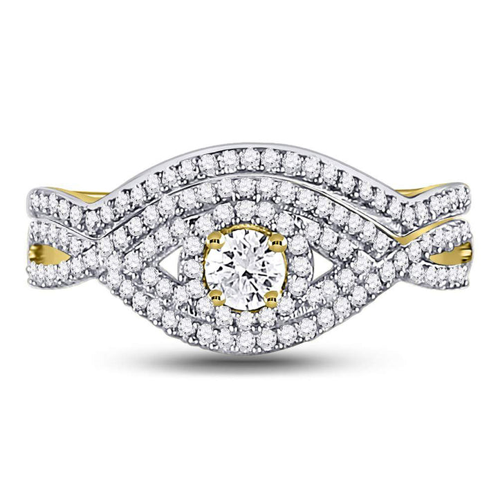 10kt Yellow Gold Womens Round Diamond Twist Bridal Wedding Engagement Ring Band Set 1/2 Cttw