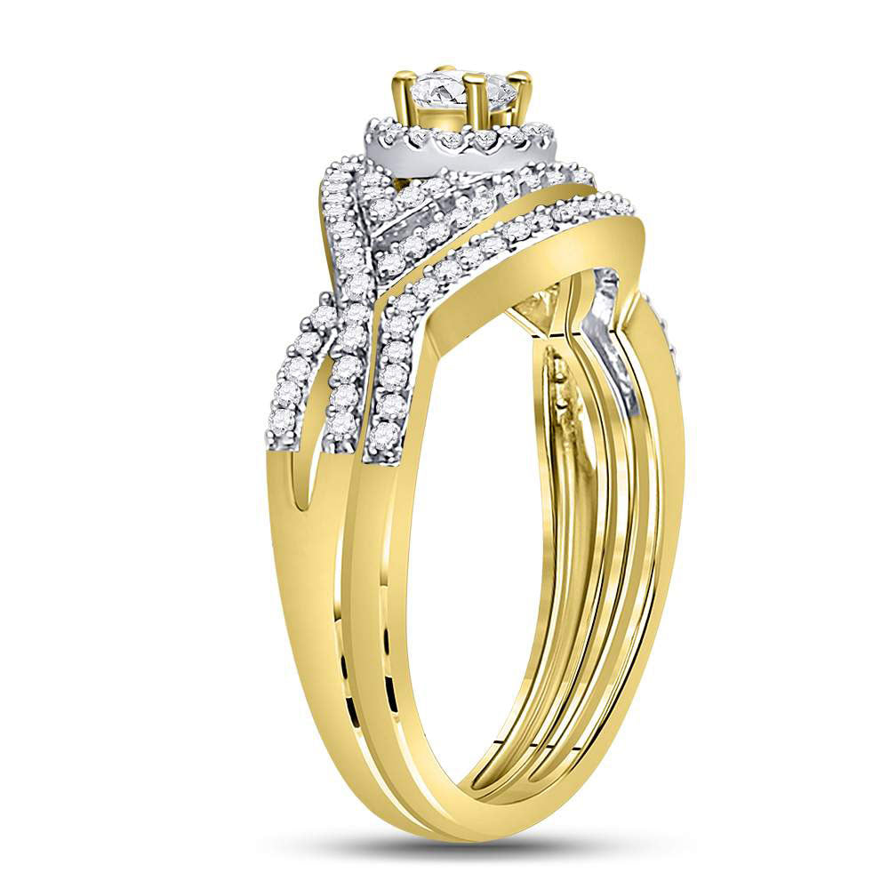 10kt Yellow Gold Womens Round Diamond Twist Bridal Wedding Engagement Ring Band Set 1/2 Cttw