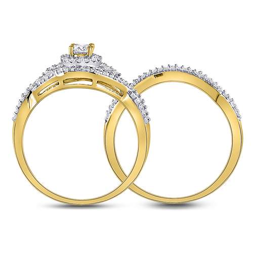 10kt Yellow Gold Womens Round Diamond Twist Bridal Wedding Engagement Ring Band Set 1/2 Cttw