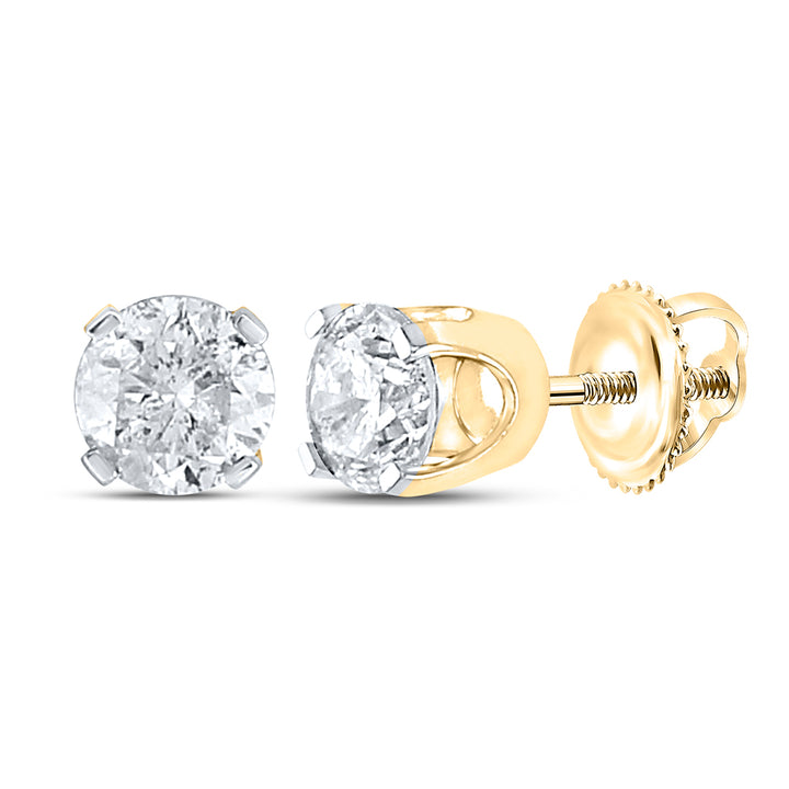 14kt Yellow Gold Unisex Round Diamond Solitaire Stud Earrings 1-3/8 Cttw