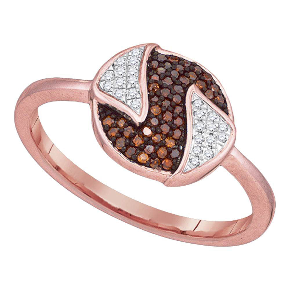 10kt Rose Gold Womens Round Red Color Enhanced Diamond Fashion Ring 1/6 Cttw