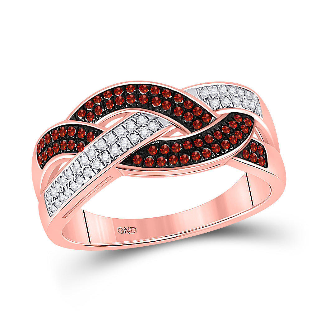 10kt Rose Gold Womens Round Red Color Enhanced Diamond Braided Band Ring 1/3 Cttw