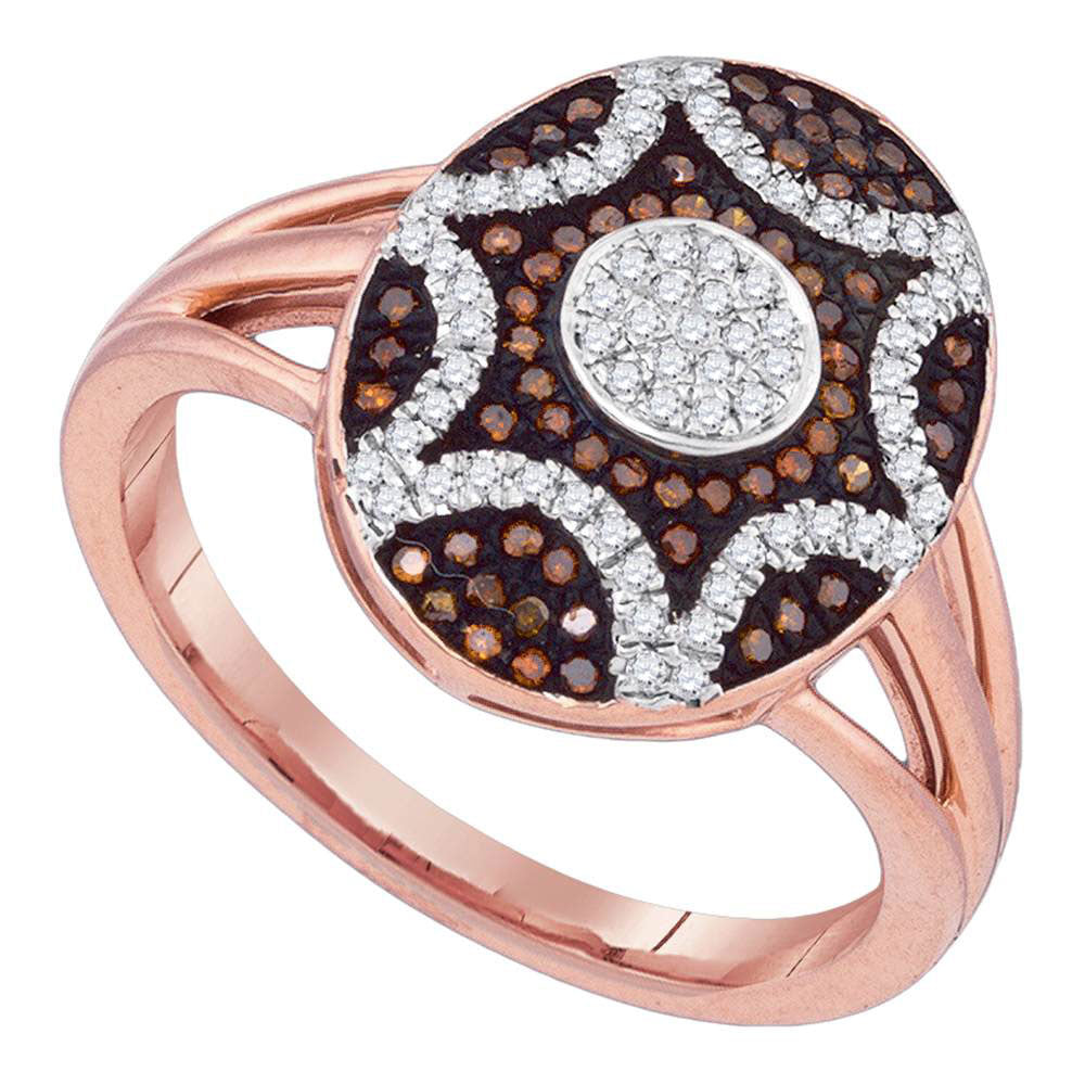 10kt Rose Gold Womens Round Red Color Enhanced Diamond Oval Starburst Ring 1/3 Cttw