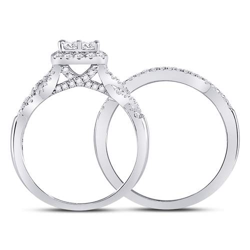 10kt White Gold Womens Princess Diamond Bridal Wedding Engagement Ring Band Set 1.00 Cttw