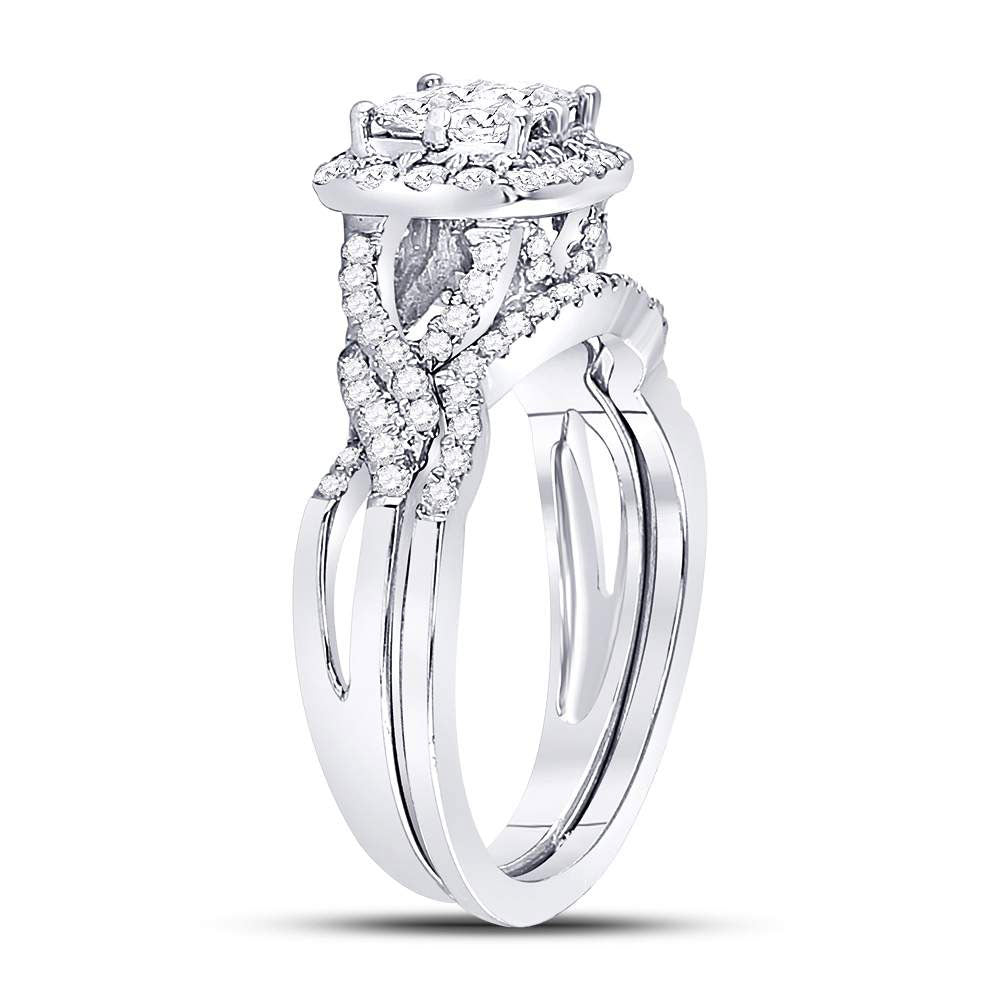 14kt White Gold Womens Princess Diamond Twist Bridal Wedding Engagement Ring Band Set 1.00 Cttw