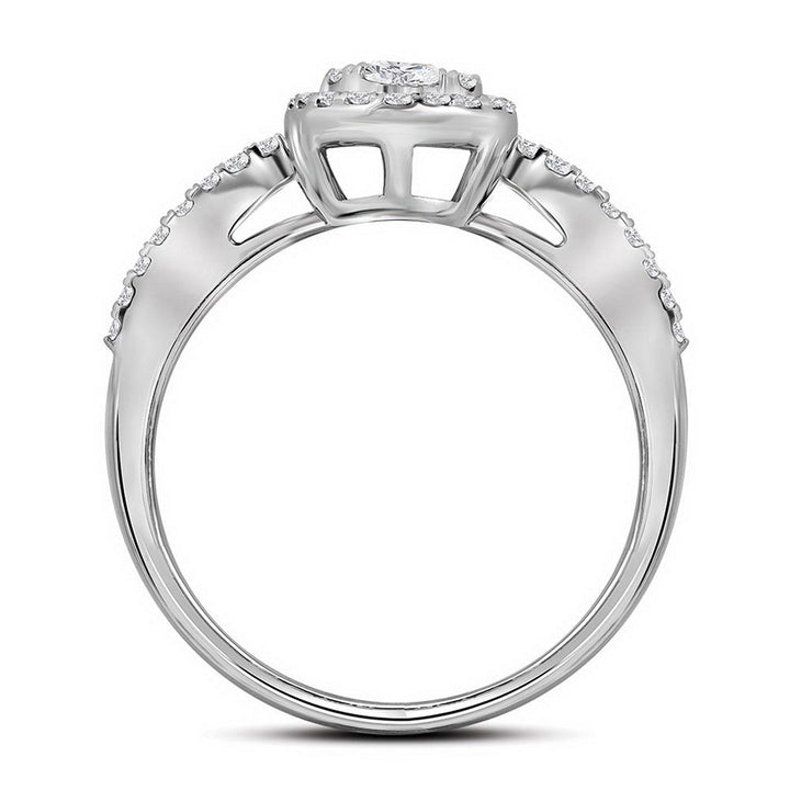 10kt White Gold Womens Round Diamond Oval Cluster Bridal Wedding Engagement Ring 1-3/8 Cttw