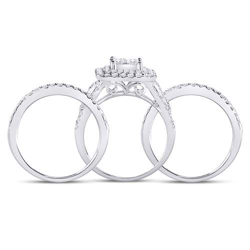 14kt White Gold Womens Princess Diamond Bridal Wedding Engagement Ring Band Set 2-1/2 Cttw