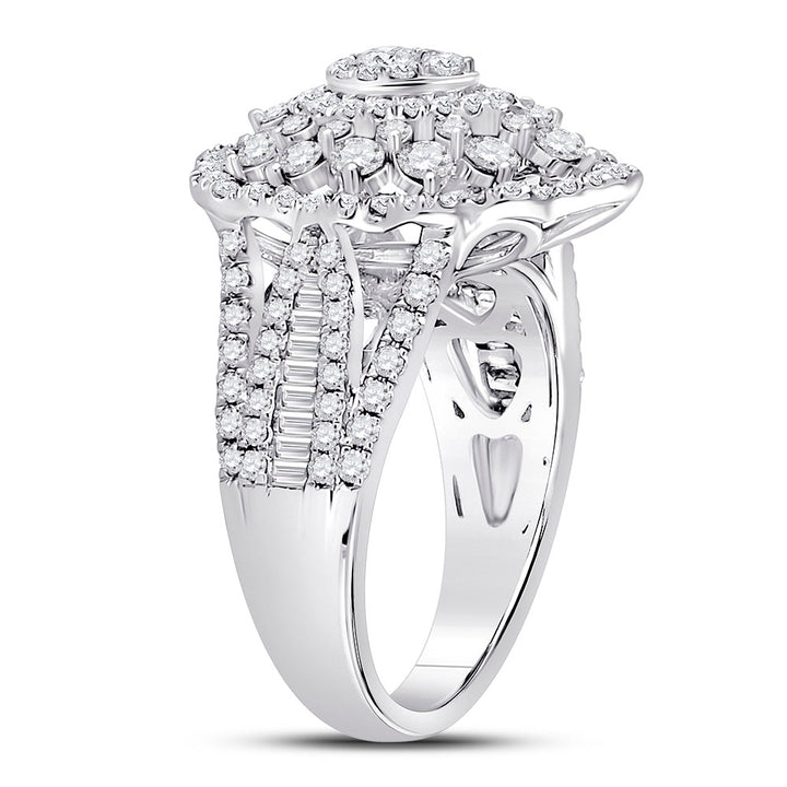 14kt White Gold Womens Round Diamond Cluster Pear Bridal Wedding Engagement Ring 1-3/4 Cttw