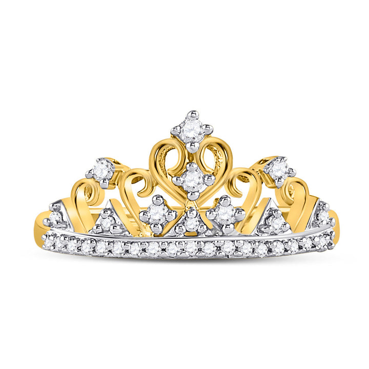 10kt Yellow Gold Womens Round Diamond Tiara Crown Band Ring 1/5 Cttw