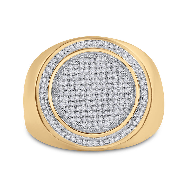 10kt Yellow Gold Mens Round Pave-set Diamond Circle Frame Cluster Ring 1/2 Cttw