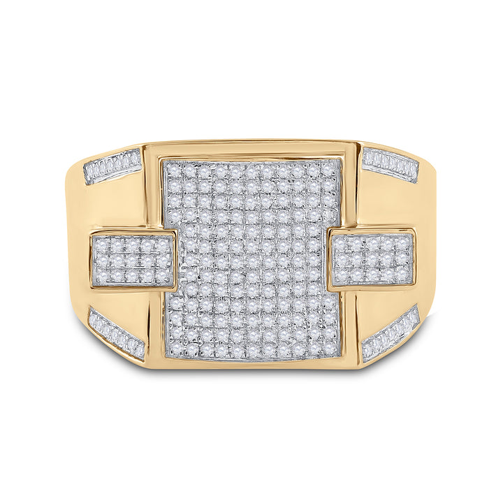 10kt Yellow Gold Mens Round Pave-set Diamond Square Cluster Ring 1/2 Cttw