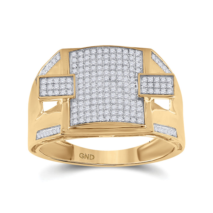 10kt Yellow Gold Mens Round Pave-set Diamond Square Cluster Ring 1/2 Cttw