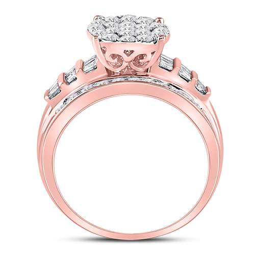 10kt Rose Gold Womens Round Diamond Cluster Bridal Wedding Engagement Ring 1.00 Cttw