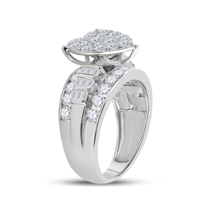 10kt White Gold Womens Round Diamond Heart Cluster Bridal Wedding Engagement Ring 2.00 Cttw