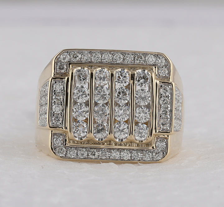 10kt Yellow Gold Mens Round Diamond Square Cluster Ring 2.00 Cttw