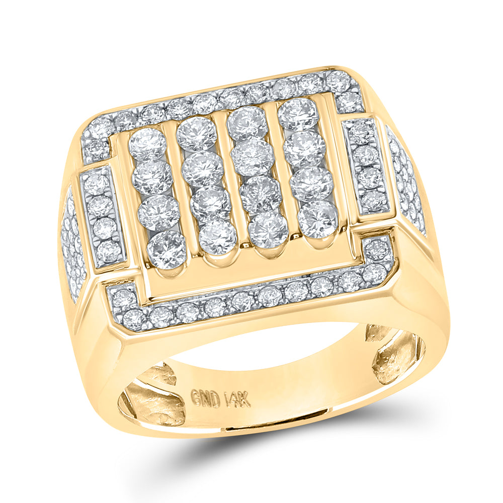 10kt Yellow Gold Mens Round Diamond Square Cluster Ring 2.00 Cttw