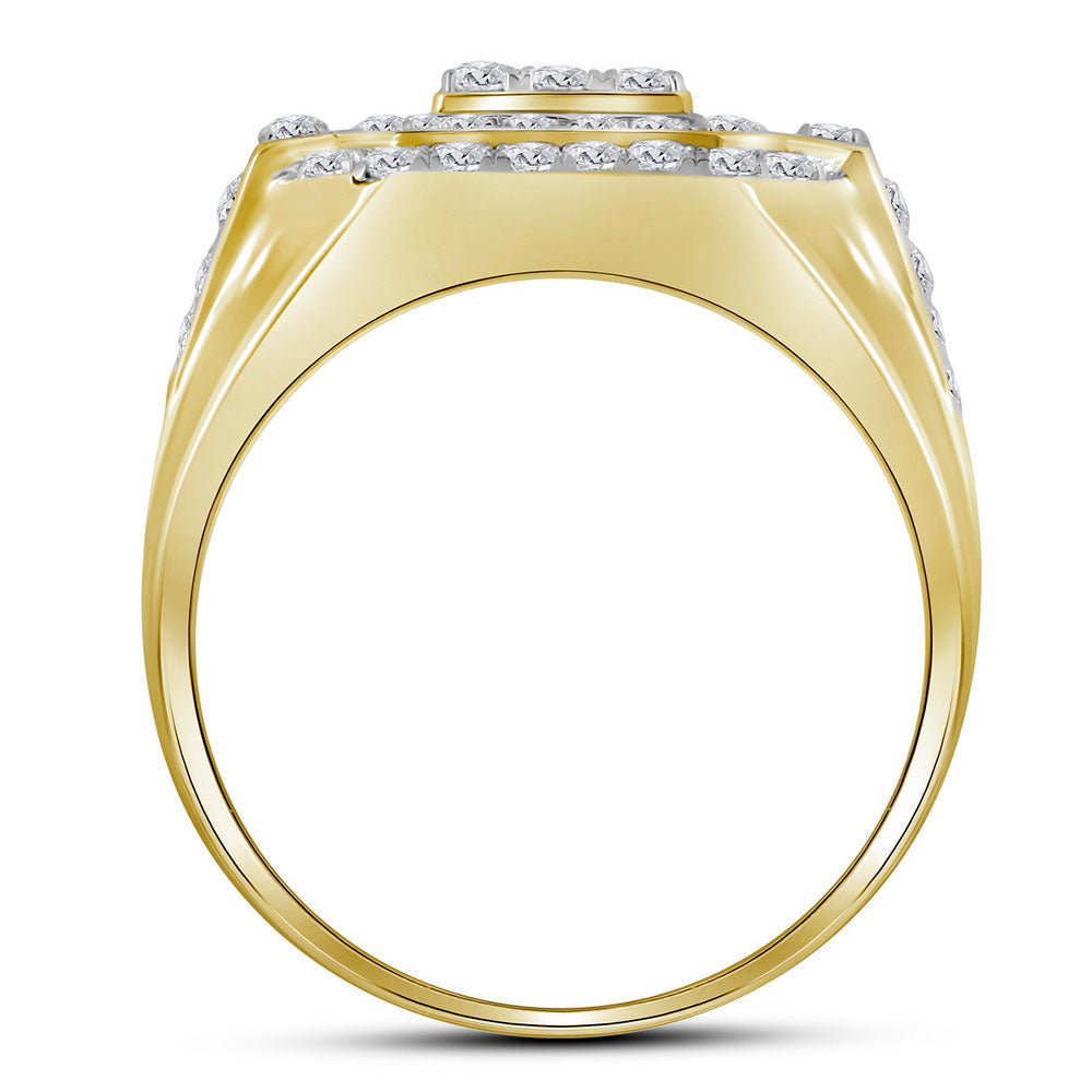 10kt Yellow Gold Mens Round Diamond Square Frame Cluster Ring 2-1/2 Cttw