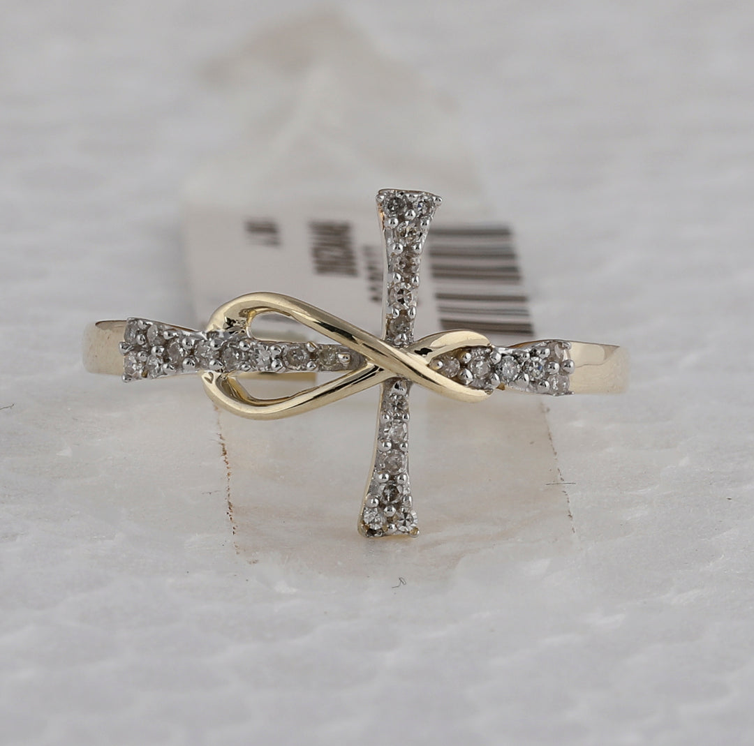 10kt Yellow Gold Womens Round Diamond Cross Infinity Band Ring 1/10 Cttw