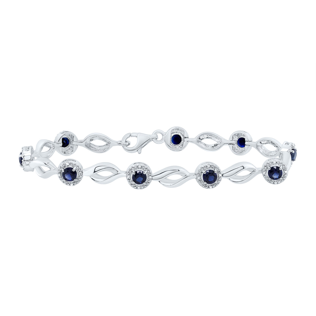 Sterling Silver Womens Round Lab-Created Blue Sapphire Tennis Bracelet 3-1/4 Cttw