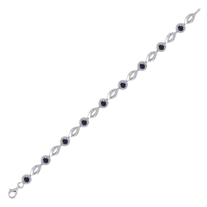 Sterling Silver Womens Round Lab-Created Blue Sapphire Tennis Bracelet 3-1/4 Cttw