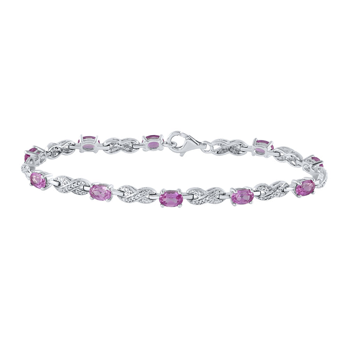 Sterling Silver Womens Oval Lab-Created Pink Sapphire Fashion Bracelet 5-1/3 Cttw