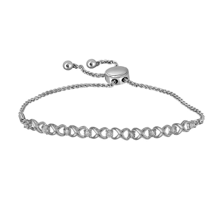 Sterling Silver Womens Round Diamond Infinity Bolo Bracelet 1/20 Cttw