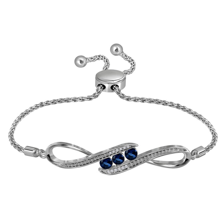 Sterling Silver Womens Round Lab-Created Blue Sapphire Bolo Bracelet 1/2 Cttw