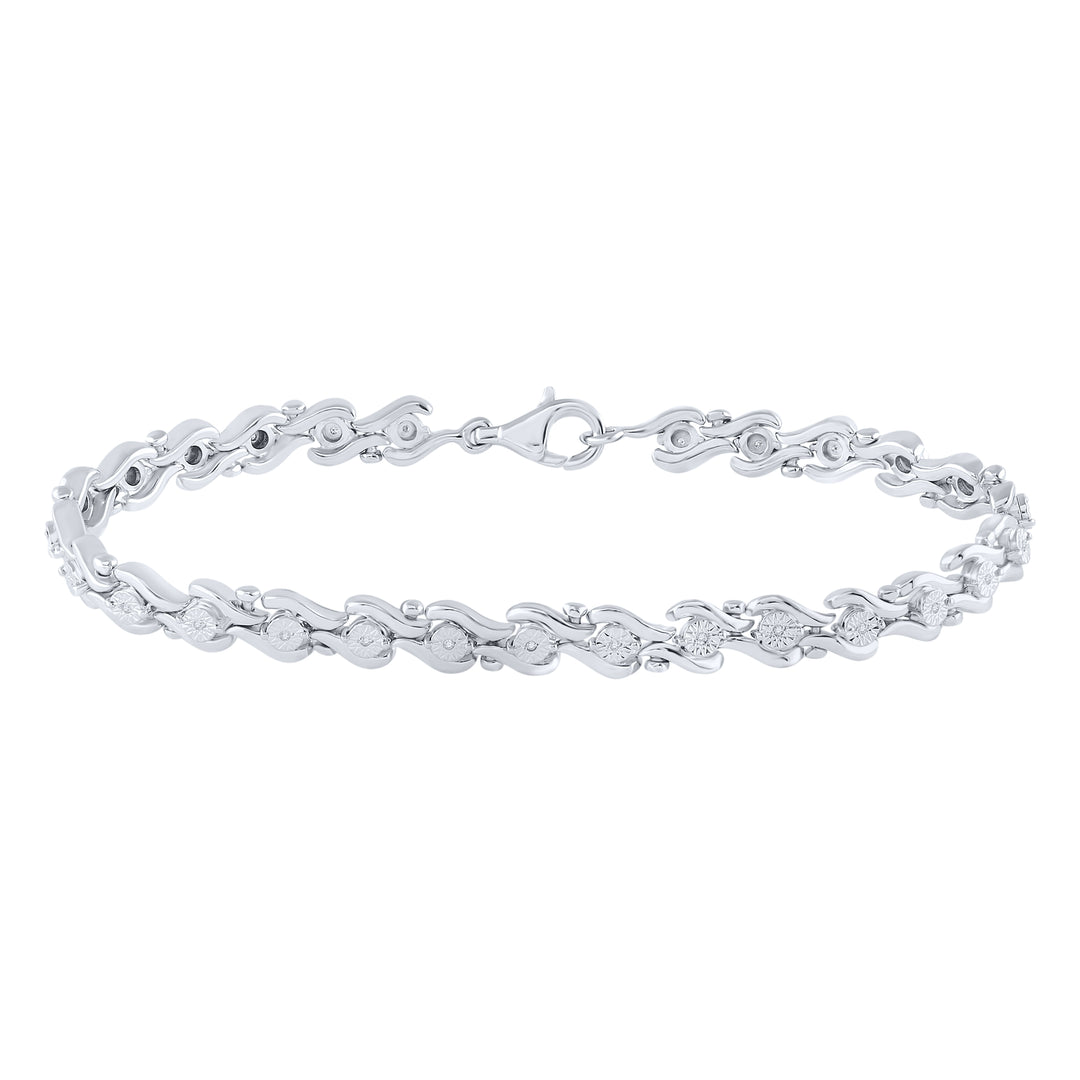 Sterling Silver Womens Round Diamond Fashion Bracelet 1/10 Cttw