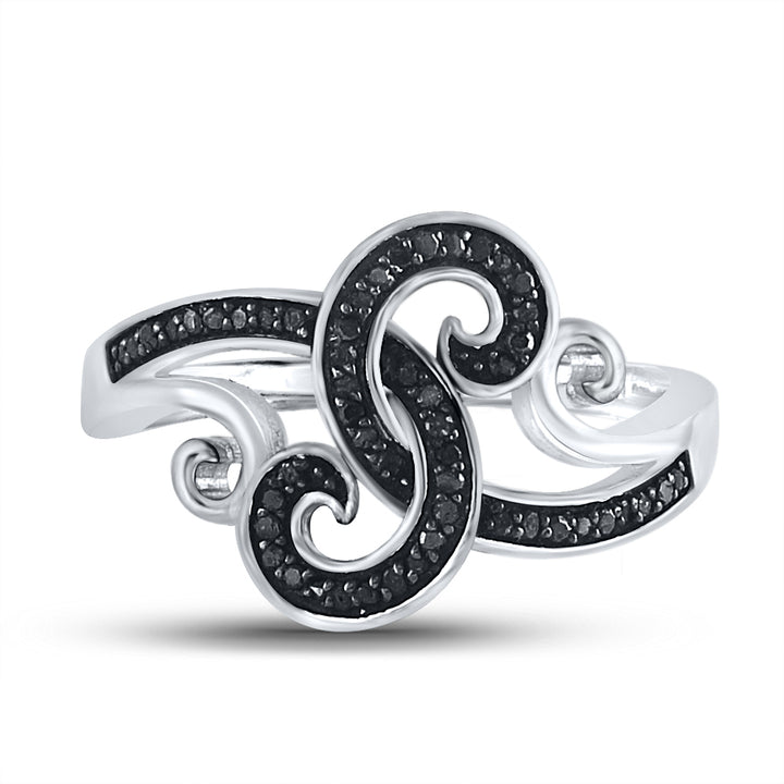 Sterling Silver Womens Round Black Color Enhanced Diamond Curl Swirl Cocktail Ring 1/5 Cttw