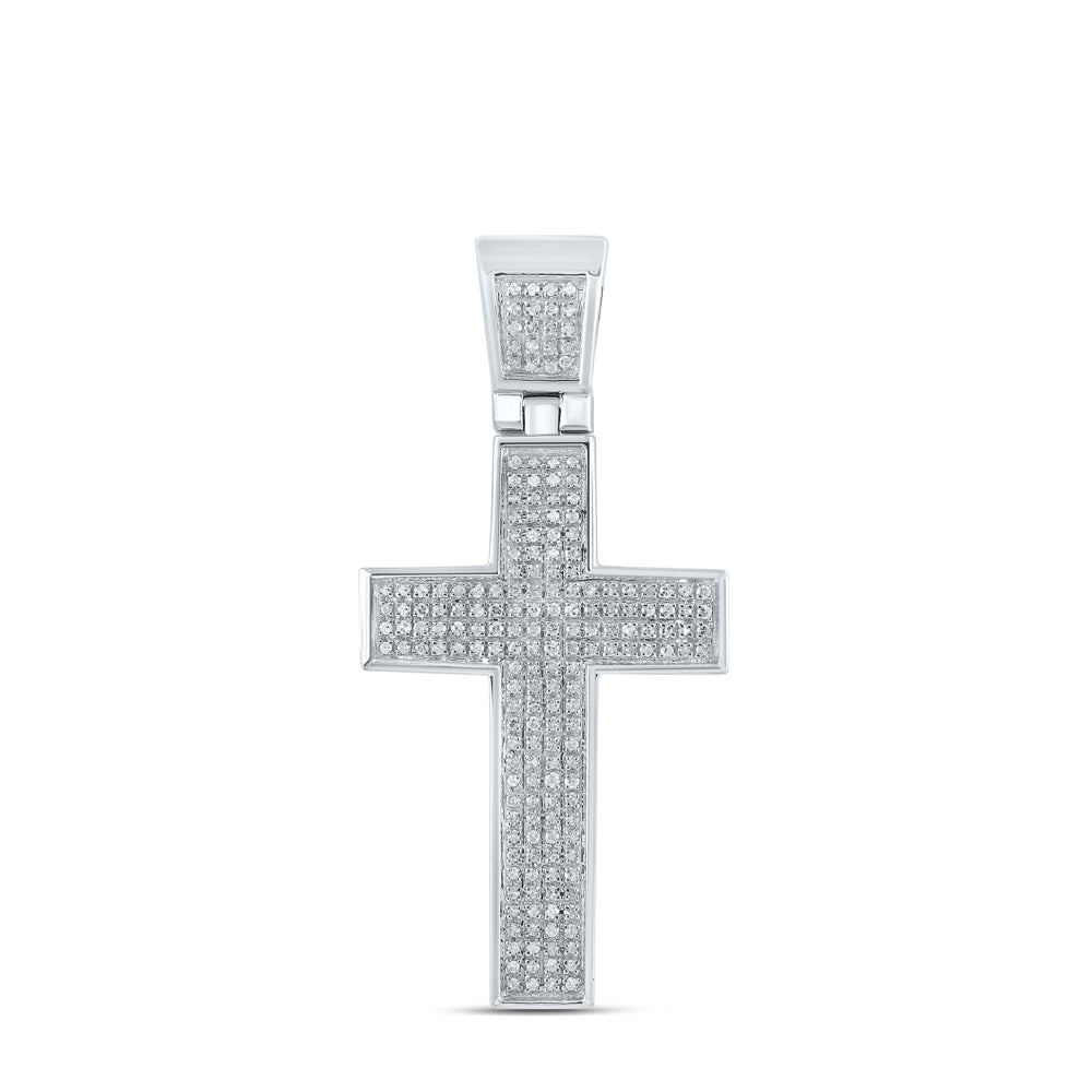 Sterling Silver Mens Round Diamond Roman Cross Charm Pendant 1/2 Cttw