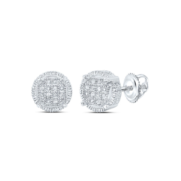 Sterling Silver Mens Round Diamond Cluster Earrings .03 Cttw