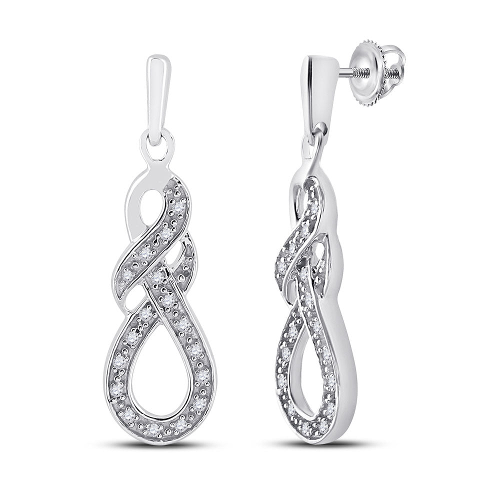 Sterling Silver Womens Round Diamond Infinity Dangle Screwback Earrings 1/8 Cttw