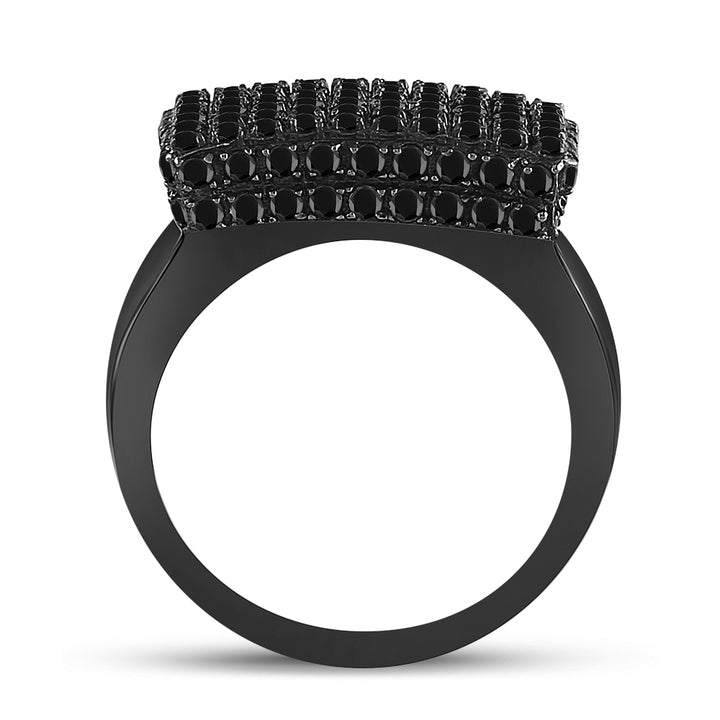 Sterling Silver Mens Round Black Color Enhanced Diamond Square Cluster Ring 4.00 Cttw