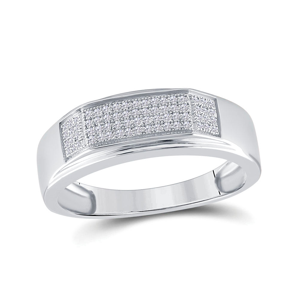 Sterling Silver Mens Round Diamond Micropave Flat Wedding Anniversary Band Ring 1/5 Cttw