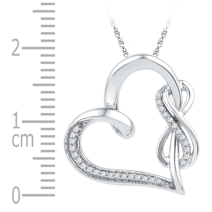 Sterling Silver Womens Round Diamond Linked Infinity Heart Pendant 1/8 Cttw