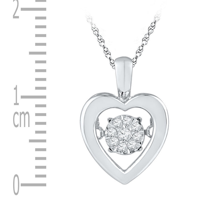 Sterling Silver Womens Round Diamond Moving Twinkle Cluster Heart Pendant 1/12 Cttw