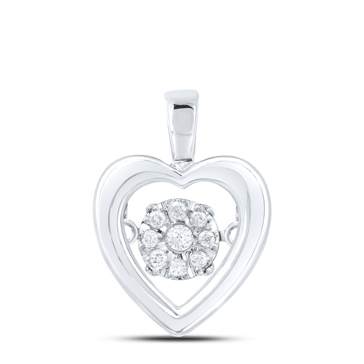 Sterling Silver Womens Round Diamond Moving Twinkle Cluster Heart Pendant 1/12 Cttw