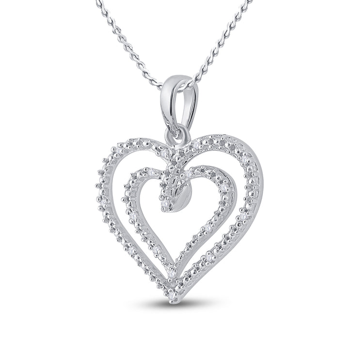 Sterling Silver Womens Round Diamond Heart Pendant 1/20 Cttw