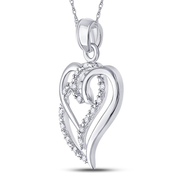 Sterling Silver Womens Round Diamond Entwined Double Heart Pendant 1/5 Cttw