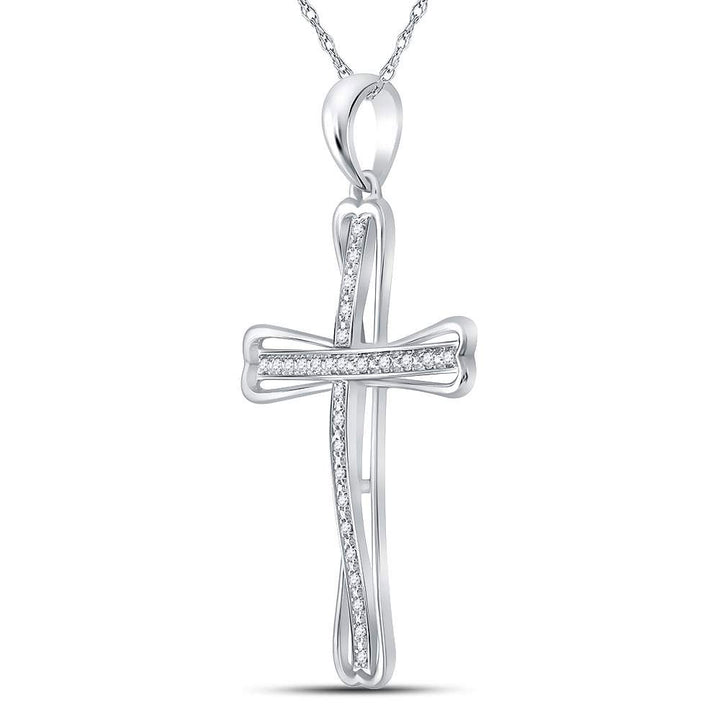 Sterling Silver Womens Round Diamond Cross Pendant 1/10 Cttw