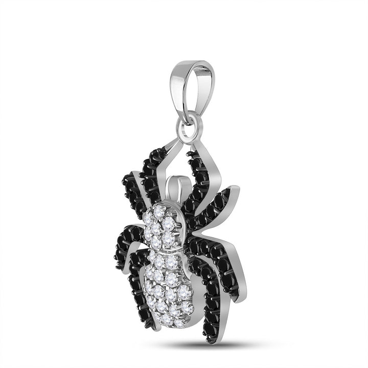 Sterling Silver Womens Round Black Color Enhanced Diamond Spider Bug Pendant 3/4 Cttw