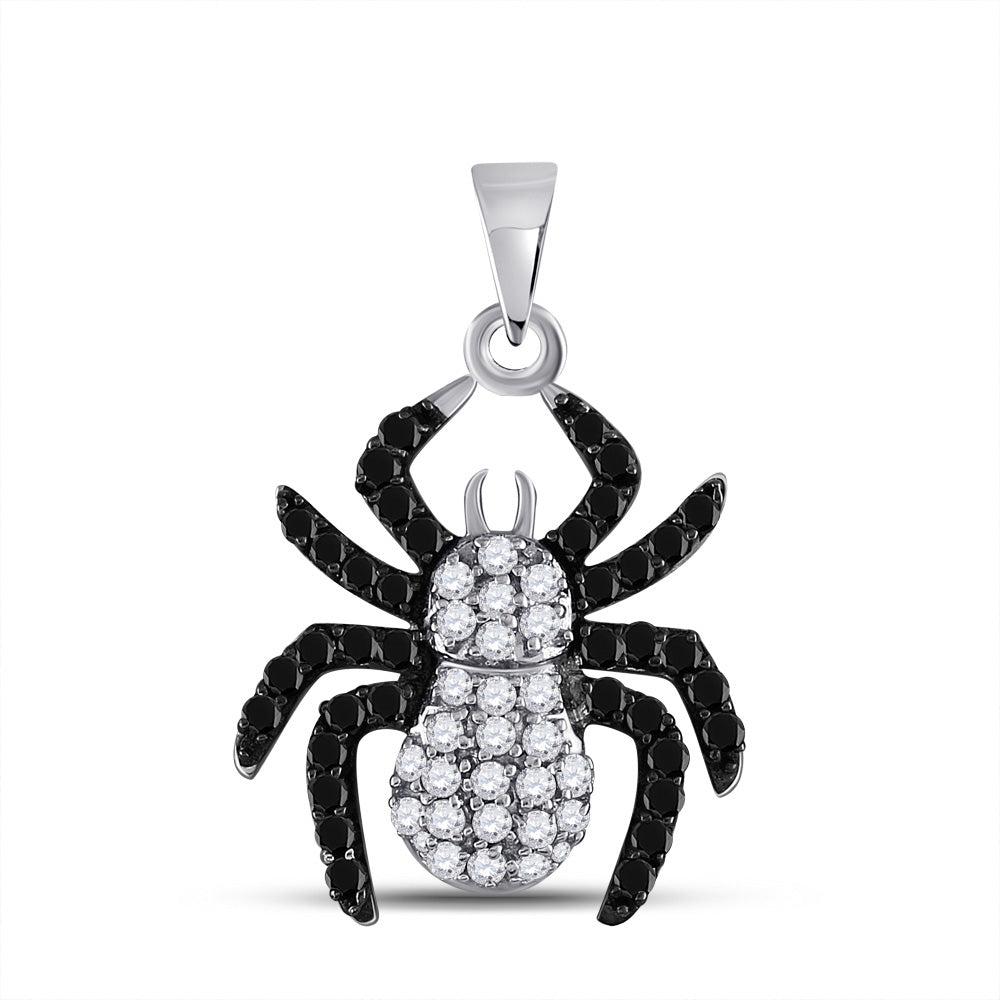 Sterling Silver Womens Round Black Color Enhanced Diamond Spider Bug Pendant 3/4 Cttw