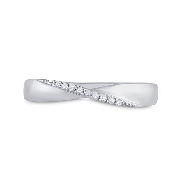 Sterling Silver Womens Round Diamond Crossover Single Row Band 1/20 Cttw