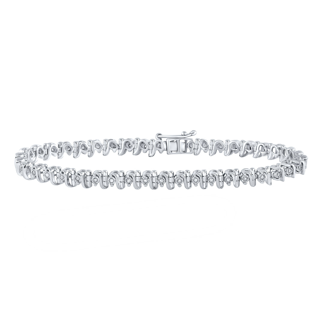 Sterling Silver Womens Round Diamond S Link Tennis Bracelet 1/3 Cttw