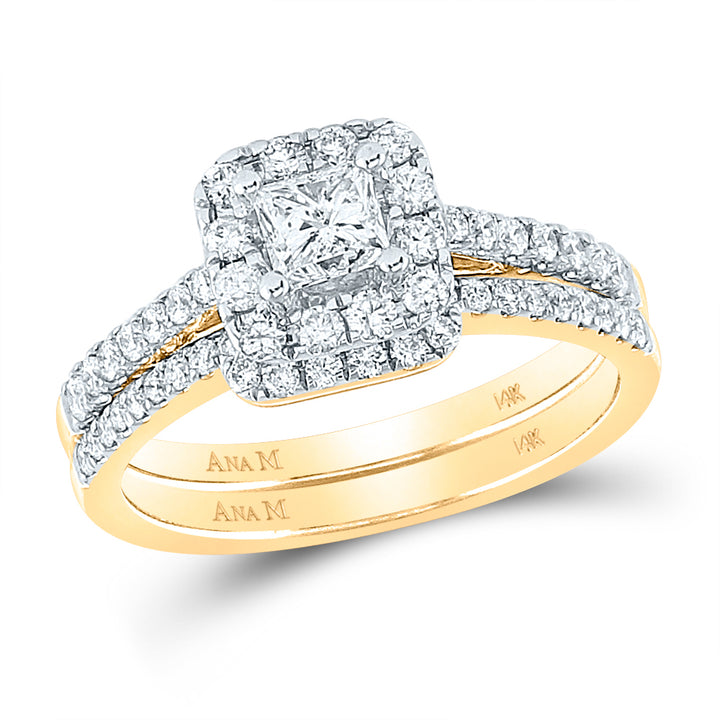 14kt Yellow Gold Womens Princess Diamond Bridal Wedding Engagement Ring Band Set 1.00 Cttw