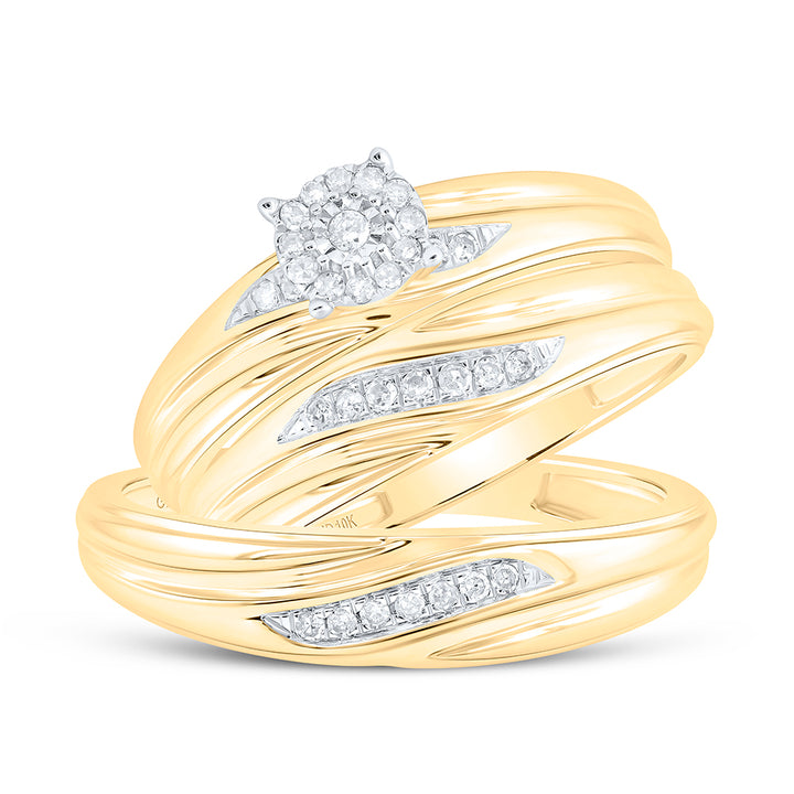 10k Yellow Gold Diamond His & Hers Matching Trio Wedding Engagement Bridal Ring Set 1/5 Cttw