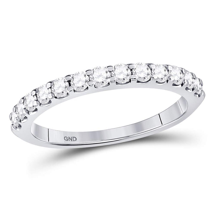 14kt White Gold Womens Round Diamond Single Row Machine-set Wedding Band 1/2 Cttw