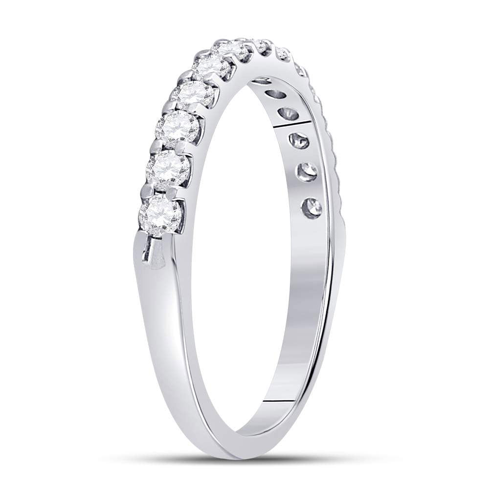 14kt White Gold Womens Round Diamond Single Row Machine-set Wedding Band 1/2 Cttw